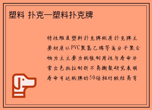 塑料 扑克—塑料扑克牌